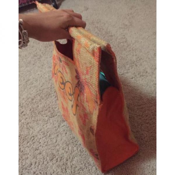 Reef Orange Woven Bamboo Beach Bag Shopper Book Tote Women&#039;s Purse Medium Floral #3 image