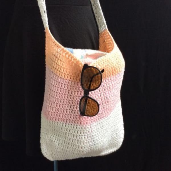 Handmade TOTE bag crochet beach shopping market handbag cotton NEW pastel #1 image