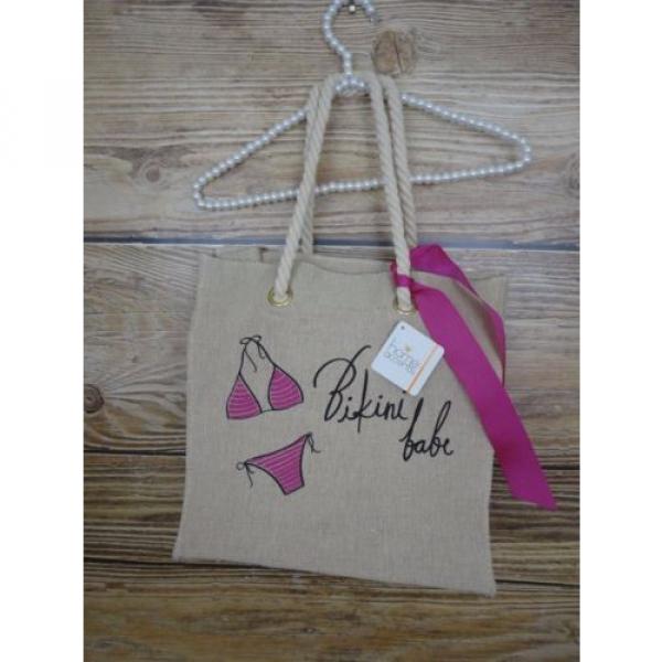 New Home Accents Burlap Tote Bag &#034;Bikini Babe&#034; Summer Beach Swim Retail $40 NWT #1 image