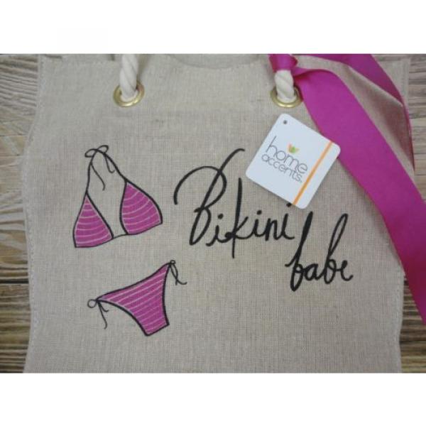 New Home Accents Burlap Tote Bag &#034;Bikini Babe&#034; Summer Beach Swim Retail $40 NWT #2 image