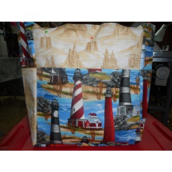 lighthouse sand castle beach ocean large tote bag/purse/ diaper bag handmade #1 image