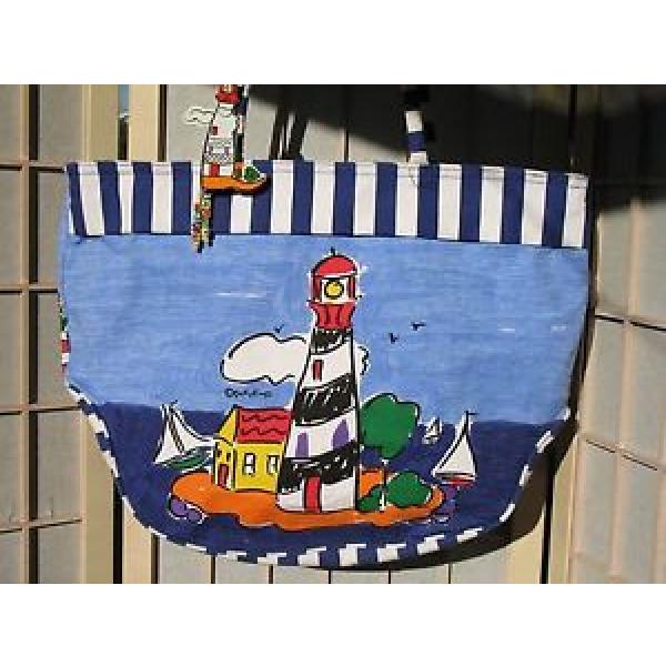 Designer SALLY HUSS ARTSY Artisan Lighthouse Resort Beach Pool Tote Bag LARGE #1 image