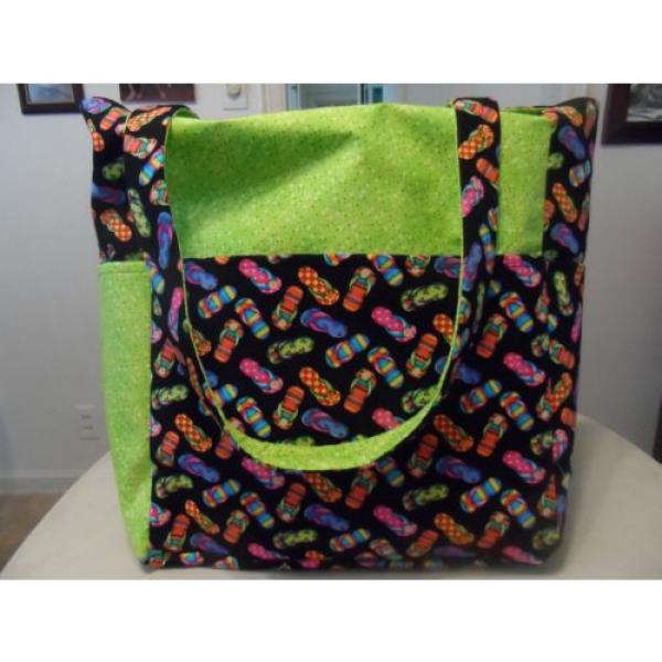 flip flop sandels shoes beach summer green black neon large bag/purse/diaper bag #4 image