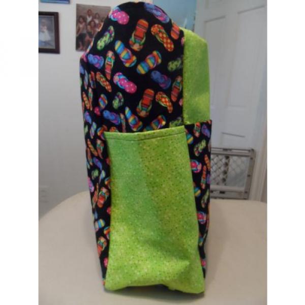 flip flop sandels shoes beach summer green black neon large bag/purse/diaper bag #5 image