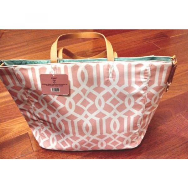 Tote Bag Purse Summer Beach Pink &amp; White 19&#034; wide 13.5&#034; tall two 9&#034; straps NEW #2 image