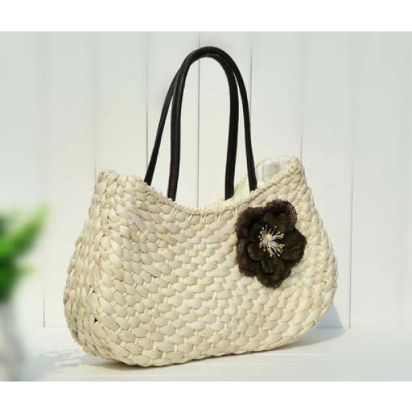 Woman Large Natural Straw Shoulder Bag w/ Shoulder Straps Beach Tote Bag #4 image