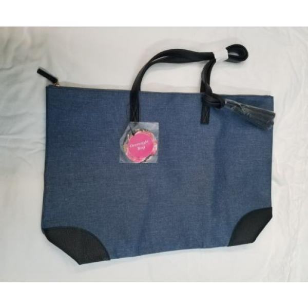 NWT Blue Denim Tassel Tote Purse | Overnight Diaper Gym Beach Bag Leather #1 image