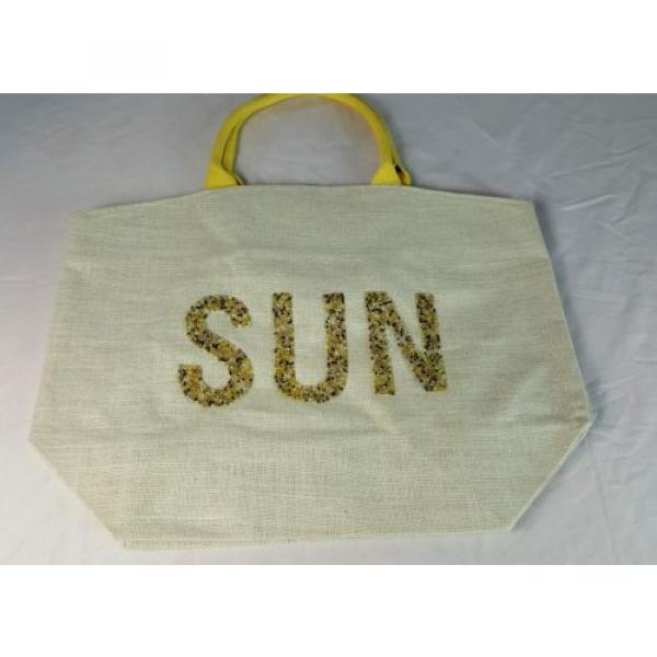 Two&#039;s Company &#034;SUN&#034; Beaded Jute  Tote Bag - Beach Pool Swim Bag Tote NEW #1 image