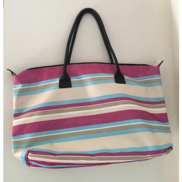 Pink Blue Beige Striped Purse Tote Beach Bag Large #1 image