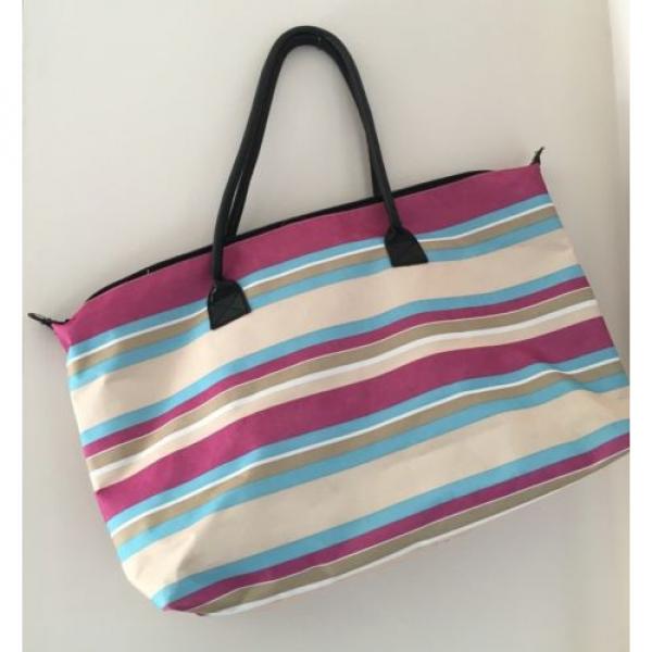 Pink Blue Beige Striped Purse Tote Beach Bag Large #2 image