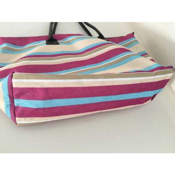 Pink Blue Beige Striped Purse Tote Beach Bag Large #3 image