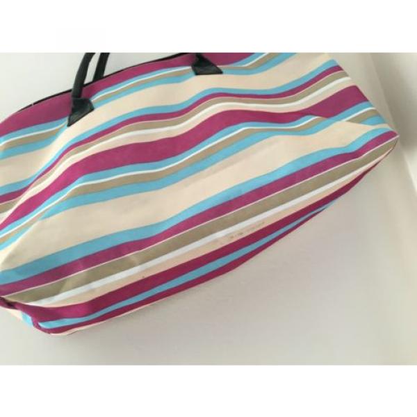 Pink Blue Beige Striped Purse Tote Beach Bag Large #4 image