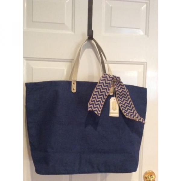 NWT~~ Mud Pie Navy Jute Tote Shopper Beach Tote Bag  with Wipe Clean Interior #1 image