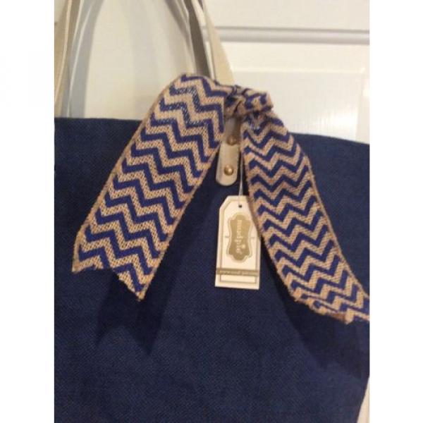 NWT~~ Mud Pie Navy Jute Tote Shopper Beach Tote Bag  with Wipe Clean Interior #2 image