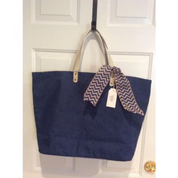 NWT~~ Mud Pie Navy Jute Tote Shopper Beach Tote Bag  with Wipe Clean Interior #3 image