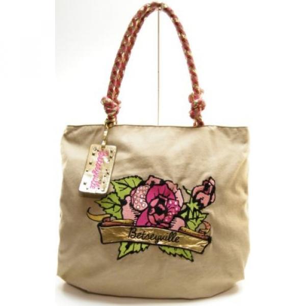 BETSEYVILLE BETSEY JOHNSON TAN ROSE FLORAL BEACH TOTE SHOPPER PURSE BAG HANDBAG #1 image