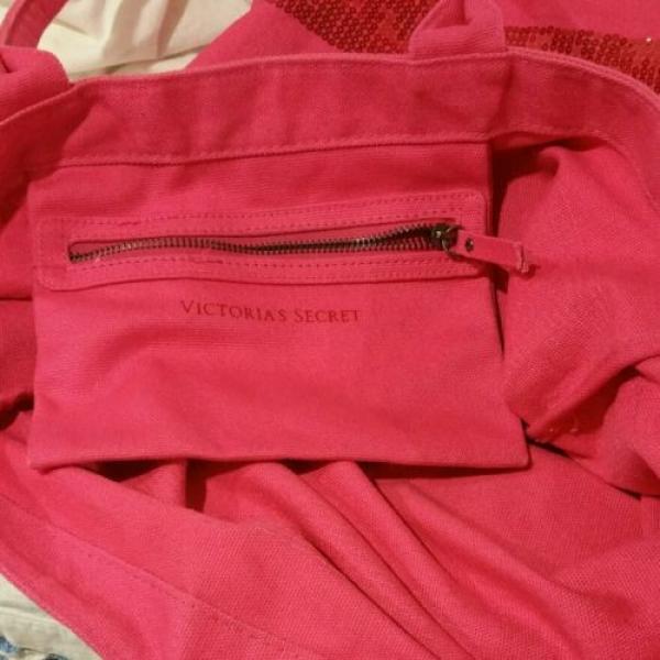 VICTORIA&#039;S SECRET HOT PINK CANVAS BLING SEQUIN BEACH BAG /WEEKEND GET AWAY TOTE #5 image