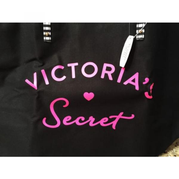 Victoria&#039;s Secret Black Canvas Beach Tote, Travel, Gym Bag w/Stripe Handles $78 #2 image