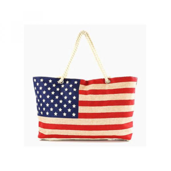 Designer Inspired American Flag Stars &amp; Stripes Canvas Tote Beach Bag 306061 #1 image