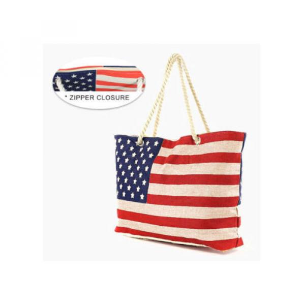 Designer Inspired American Flag Stars &amp; Stripes Canvas Tote Beach Bag 306061 #2 image