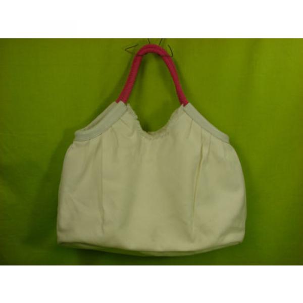 VICTORIA SECRET WHITE BEACH PURSE SHOULDER BAG ACCENT HOT PINK HANDLES E U C #2 image