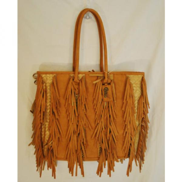 NWT CHIC BoHo Hippie Carlos Tan Fringe Weave Tote Beach Overnight Bag Purse L #1 image