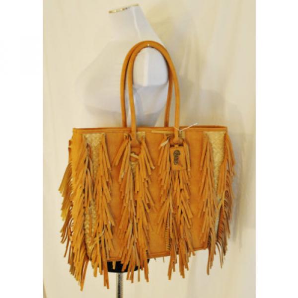 NWT CHIC BoHo Hippie Carlos Tan Fringe Weave Tote Beach Overnight Bag Purse L #5 image