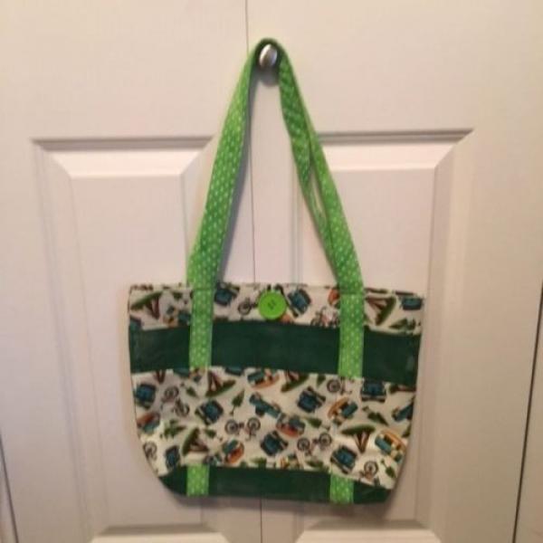 GREEN Vinyl Mesh Tote, Pool Beach Bag, Shopping Handbag, Pockets, Handles #1 image