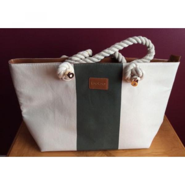 NEW BEBE SUMMER BEACH TOTE CANVAS BAG DUSTY OLIVE COLOR BLOCK ROPE ZIP #3 image