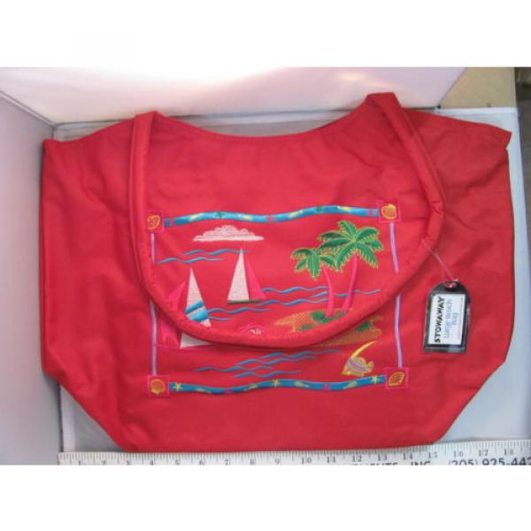 NWT Stowaway Large Pretty Red Zippered Beach Bag Tote Tropical Shells HD032C #1 image