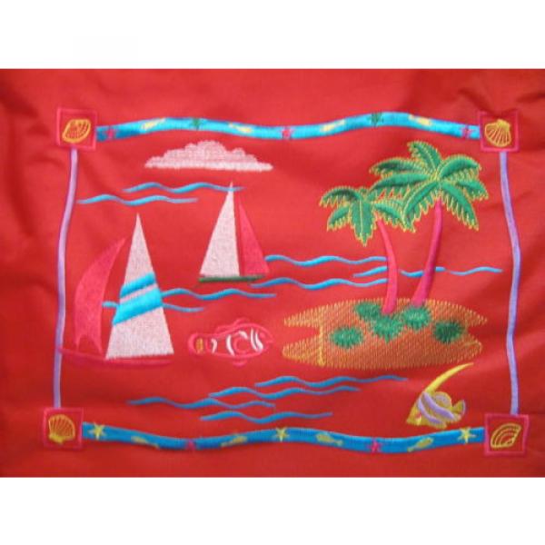 NWT Stowaway Large Pretty Red Zippered Beach Bag Tote Tropical Shells HD032C #2 image