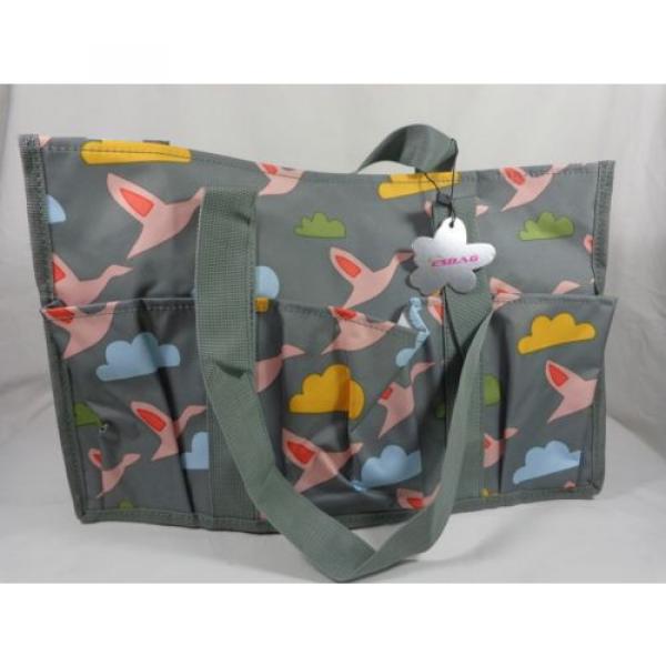 ESBAG TOTE BAG 10&#034; x 16&#034; Pink Ducks Gray Beach Shower Diaper Grocery Utility #1 image