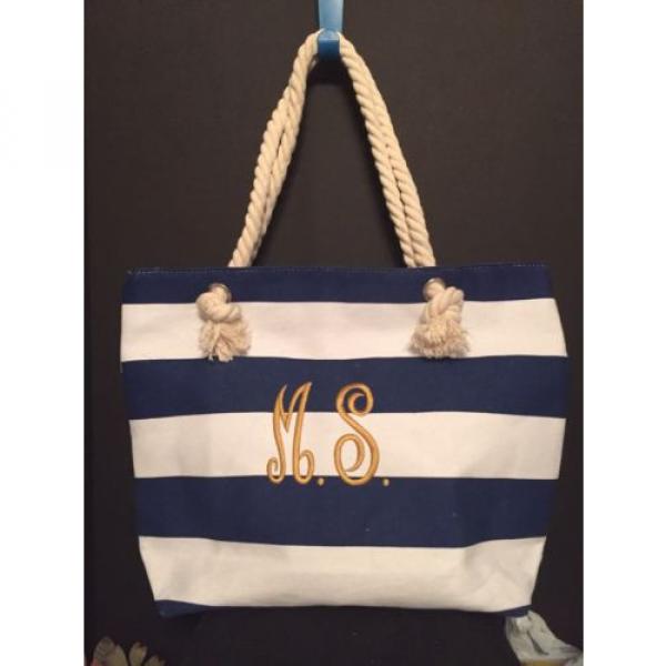 NAVY AND WHITE BEACH TOTE BAG WEDDING SUMMER OVERNIGHT SHOPPING #1 image