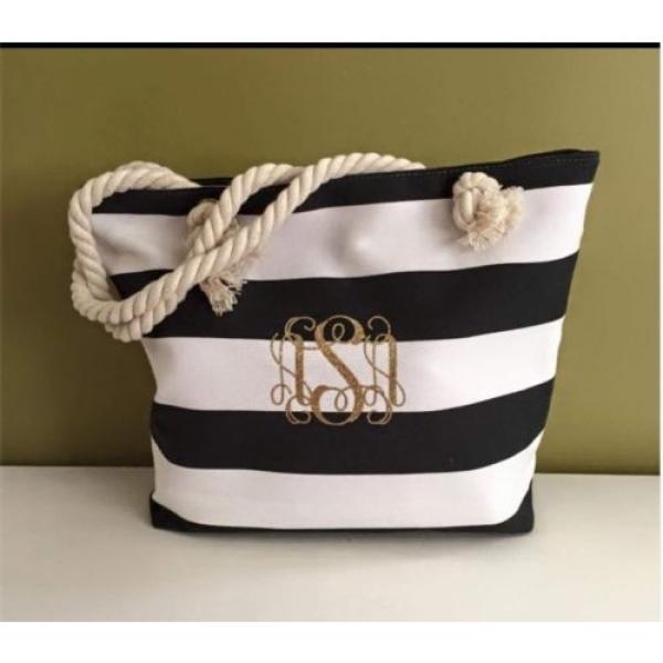 NAVY AND WHITE BEACH TOTE BAG WEDDING SUMMER OVERNIGHT SHOPPING #2 image