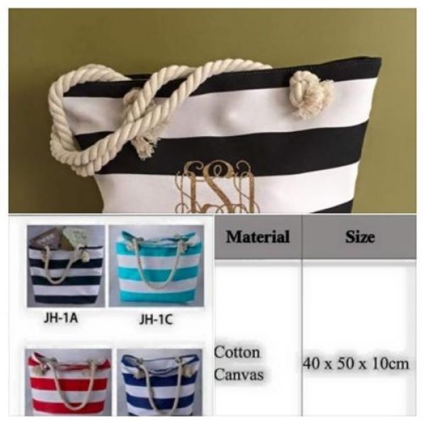 NAVY AND WHITE BEACH TOTE BAG WEDDING SUMMER OVERNIGHT SHOPPING #3 image