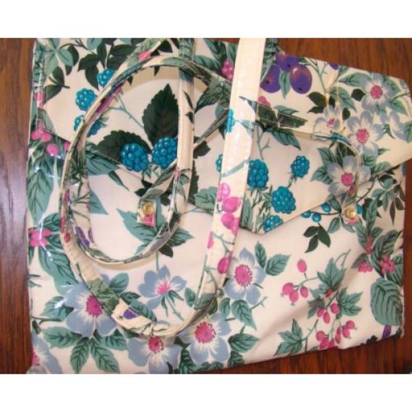 Estro Di Firenze Vintage Italy Floral Berry Bush Vinyl Beach Travel Bag 70s #5 image