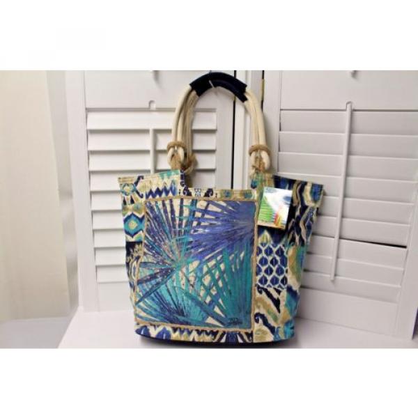 Canvas Beach Bag Tote by Sun n Sand Beautiful teals, blues, ivory,Large &amp; Sturdy #1 image