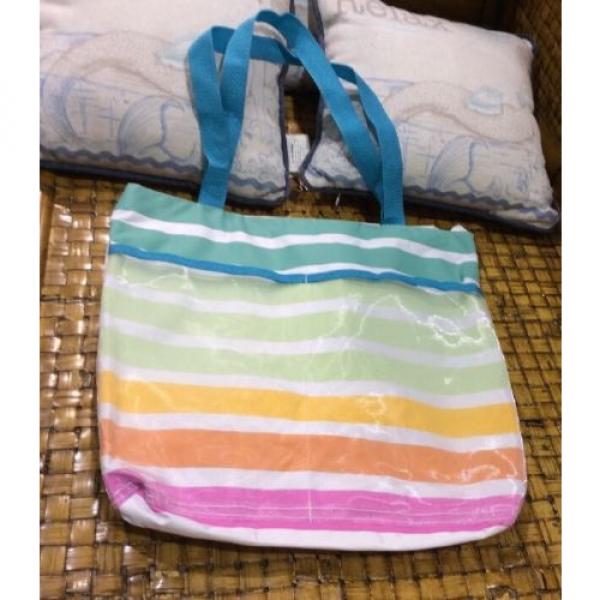 New Shoulder Beach Bag Tote Water Resistant 100% Polyester Multicolor Stripes #1 image