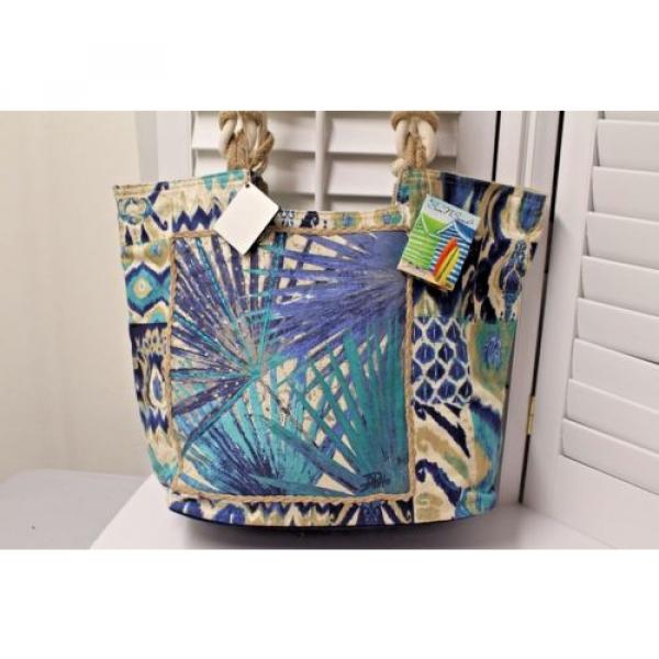 Sun N&#039; Sand Large Beach Bag Tote in Teal, blue, ivory. rope, small sequins; cute #1 image