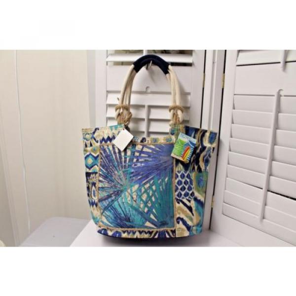 Sun N&#039; Sand Large Beach Bag Tote in Teal, blue, ivory. rope, small sequins; cute #2 image