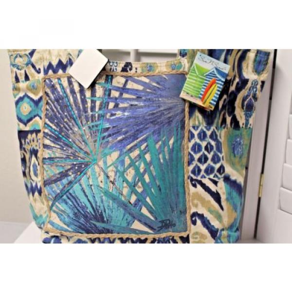 Sun N&#039; Sand Large Beach Bag Tote in Teal, blue, ivory. rope, small sequins; cute #3 image