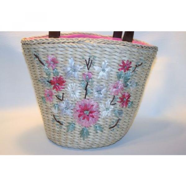 Wicker Purse Tote Straw Beach Bag Basket Flowers Jute Shabby Cottage Chic #2 image