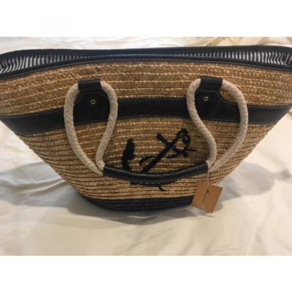 New With Tags! Navy Nautical Straw Studios Beach Tote Bag #1 image