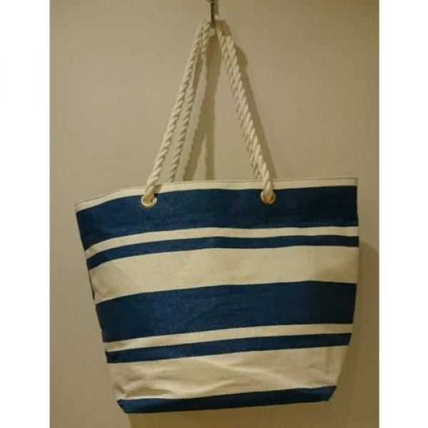 Victoria Secret Blue And White Striped Tote Beach Bag #4 image