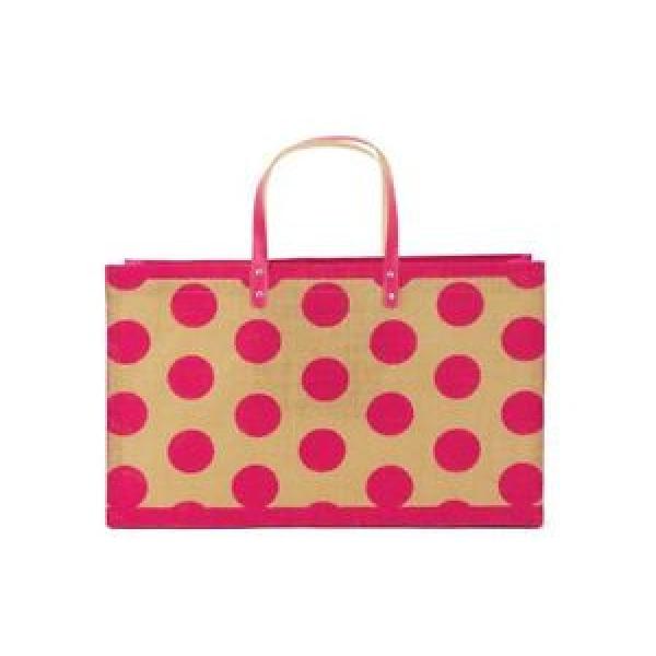 Pink Polka Dots Jute Shopper Beach Tote Bag ~ Great Gift Idea! #1 image