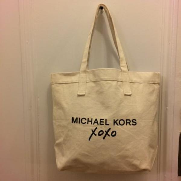 MICHAEL KORS XOXO Large White Canvas Shopping Beach Tote Bag Purse Pouch NWOT #1 image