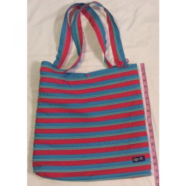 LARGE ZIP IT RED BLUE TOTE BAG PURSE 18X17 BEACH SUMMER MULTI PURPOSE BAG #1 image