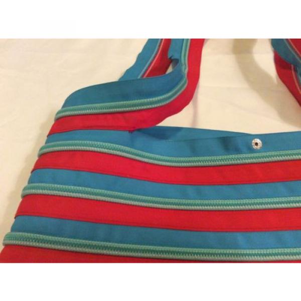 LARGE ZIP IT RED BLUE TOTE BAG PURSE 18X17 BEACH SUMMER MULTI PURPOSE BAG #2 image