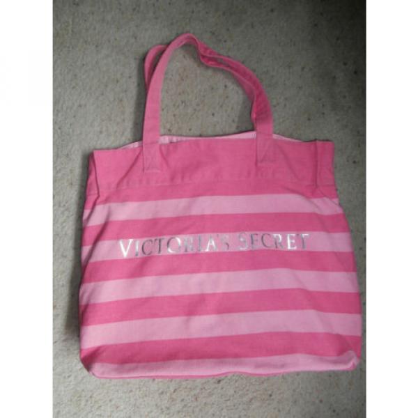 Victorias Secret Pink Striped Canvas Tote Beach GYM Bag XLARGE VS SILVER LOGO #1 image