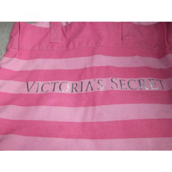 Victorias Secret Pink Striped Canvas Tote Beach GYM Bag XLARGE VS SILVER LOGO #3 image